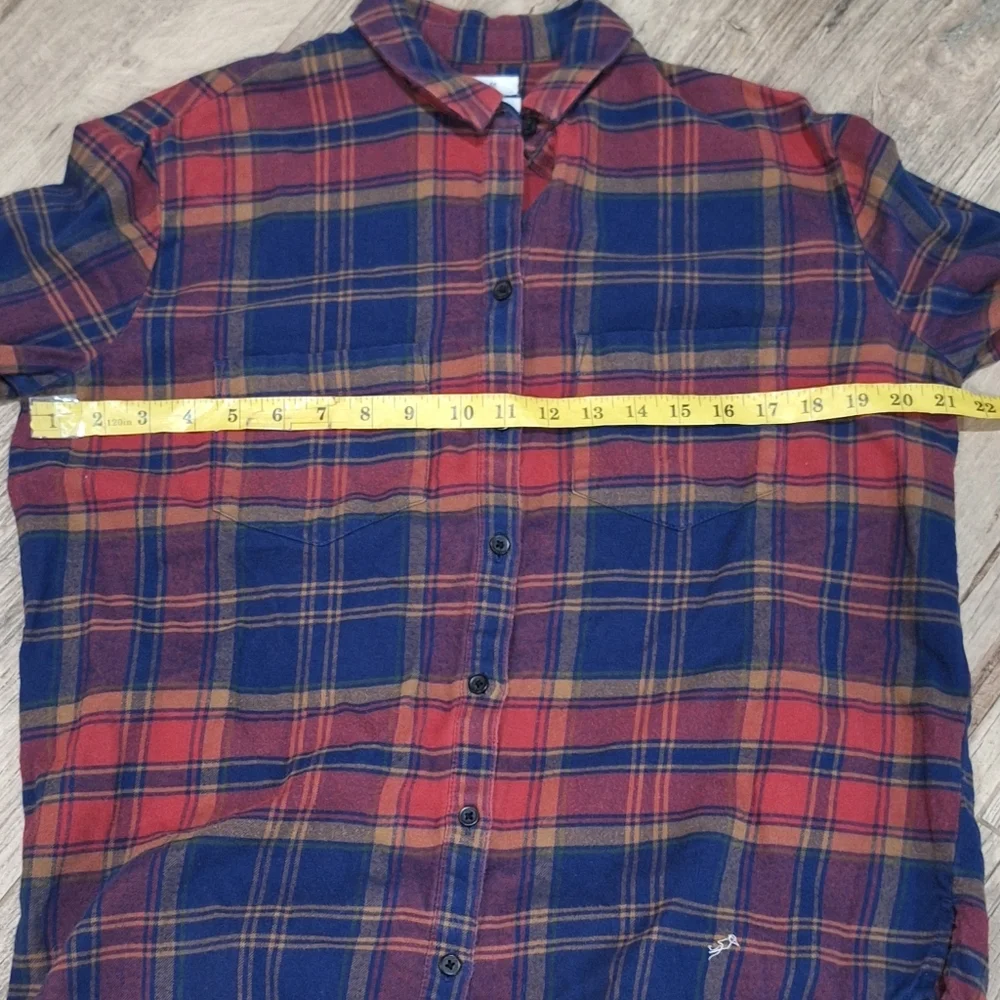 #1837 Madewell Navy and Red Plaid Oversized Boyfriend Flannel Shirt Sz.S